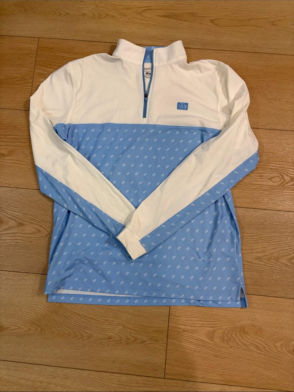 Men's Colorblock Half-Zip Sweater in White and Light Blue